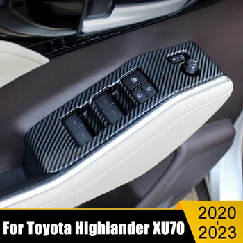 ABS דלת המכונית משענת יד חלון לוח מתג הרמת כפתורים כיסוי לקצץ מדבקות עבור טויוטה היילנדר XU70 2020 2021 2022 2023 היברידית
