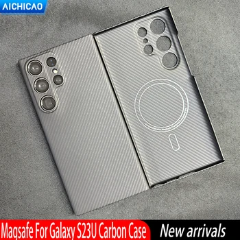 ACC-פחמן סיבים case For Samsung Galaxy S23 אולטרה magsafe מקרה Aramid fiber אנטי ליפול עסקים לכסות