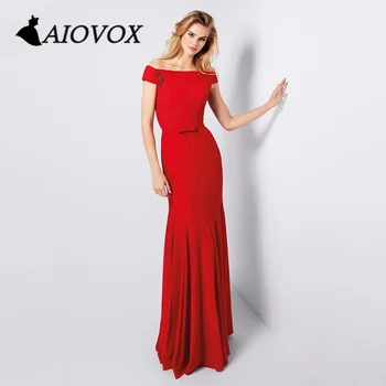 AIOVOX את כתף בתולת ים שמלות לנשף פשוטות שיפון Ruched שמלת ערב תחרה, אפליקציות חרוזים Vestido De Noche לנשים