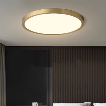 AiPaiTe זהב עגול נברשת מתכוונן לגובה תקרת LED סוג נחושת הסלון לחדר האוכל שליד המיטה נברשת