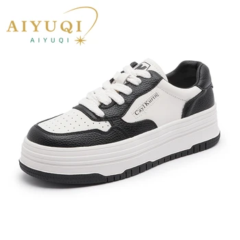 AIYUQI לוח נעליים נקבה 2023 חדש עור אמיתי פלטפורמה מזדמנים נעלי הספורט הנשי גובה החלקה הלבן ספורט נשים