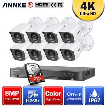 ANNKE 4K Ultra HD 16CH DVR ערכת H. 265+ מצלמות במעגל סגור, מערכת אבטחה 8PCS 8MP מערכת טלוויזיה במעגל סגור IR חיצונית עם ראיית לילה מעקב וידאו קיט
