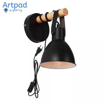 Artpad אמריקאי תעשייתי קיר שחור מנורה עם תקע מקורה תאורה מתג הפעלה, כפתור בסלון ליד המיטה לופט מדרגות
