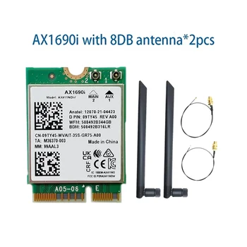AX1690I WiFi כרטיס+2X8DB אנטנה AX411 Wi-Fi 6E מהירות 2.4 Gbps בתקן 802.11 Ax 2.4/5/6GHz Bluetooth 5.3 מודול אלחוטי