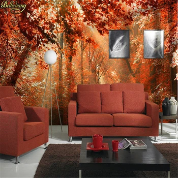 beibehang אדום עצי ליבנה עלים יער המסמכים דה parede 3d תמונה הקיר הדפסי נייר ציור קיר טפט 3d חדר טפט נוף