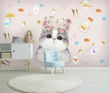 beibehang מותאם אישית מודרני מצויר פרח חתול טפט עבור עיצוב חדר ילדים בטלוויזיה רקע ציור קיר טפט על קירות חדר השינה
