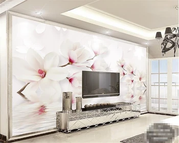 Beibehang מנהג קישוט הבית 3D טפט חי, חדר רקע טפט רומנטי לבן מגנוליה תמונות טפט