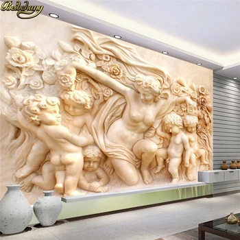 beibehang תמונה מותאמת אישית טפט הקיר הגדול וילה יוקרתית קונטיננטל מלאך הקלה הטלוויזיה רקע קיר המסמכים parede 3D קיר נייר