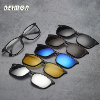 Belmon מחזה מסגרת גברים נשים עם 5 יח ' קליפ על משקפי שמש מקוטבות מגנטי משקפיים זכר קוצר ראייה מחשב אופטי RS543