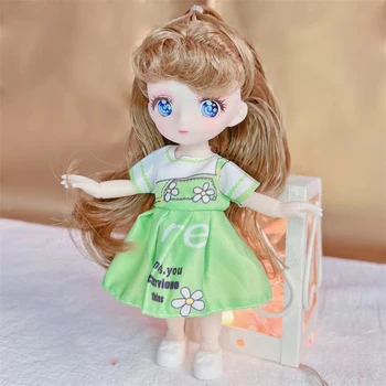BJD ילדה בובות 16cm Kawaii 8 נקודות משותפות מטלטלין בובות עם בגדים אופנה שיער רך להתלבש ילדה צעצועים מתנת יום הולדת בובה חדשה.