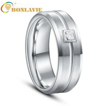 BONLAVIE טבעת נישואין יפיפייה העיקרי צבע יהלום אמיתי 0.3 ct גברים טבעות אמיתי טונגסטן קרביד להקות חתונה זכר הטבעת