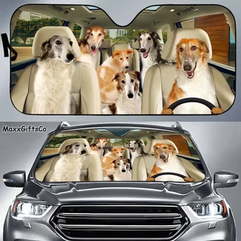 Borzoi המכונית שמש, צל, Borzoi השמשה הקדמית, כלבים המשפחה שמשיה, כלבים אביזרי רכב, קישוט רכב, מתנה לאבא, אמא