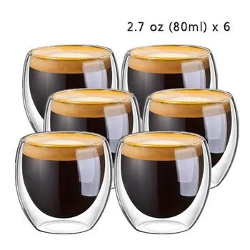 C2 6X חומה כפולה לכוס זכוכית Drinkware ברור עבודת יד, עמיד בחום לשתות תה כוסות בריא לשתות ספל קפה, כוסות זכוכית מבודדת.
