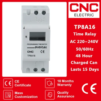 CNC TP8A16 AC 220V 16A 30A Din Rail שבועי 7 ימים לתכנות זמן דיגיטלי מתג ממסר בקרת טיימר