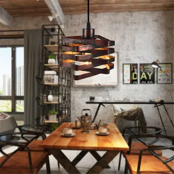 Creative האמריקאי E27 תליון אור רטרו כלוב ברזל תעשייתי הדירה תליון מנורה על קפה בר Hanglamp דקו