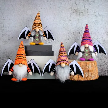 DIY ליל כל הקדושים קישוט בבית ילדים מתנה למסיבת ליל כל הקדושים תפאורה, אביזרים ליל כל הקדושים שמח כנף עטלף חסר פנים Gnome קישוטים בובה