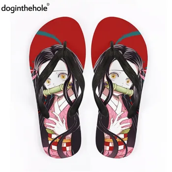 Doginthehole 2021 נשים חדשות אנימה כפכפים שד קוטלת בסגנון יפני להחליק על נעלי הבית בריכת החלקה, להחליק סנדלים
