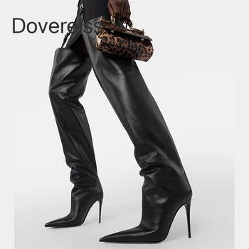 Dovereiss 2023 חורף אופנה סקסית רוכסן גבירותיי מגפי נעלי עקבים נקבה מגפיים מעל הברך מגפיים גודל גדול 40 41 42 43