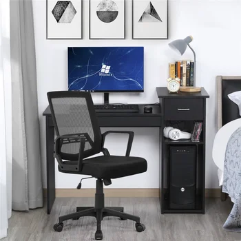 Easyfashion אמצע הגב רשת כיסא משרדי ארגונומי כיסא המחשב, סט של 2, שחור ריהוט משרדי המשחקים הכיסא
