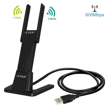EDUP EP-AC1631 600Mbps Dual Band 11AC USB אלחוטי מתאם WiFi כרטיס רשת עם 2 אנטנות & בסיס עבור מחשב נייד / מחשב
