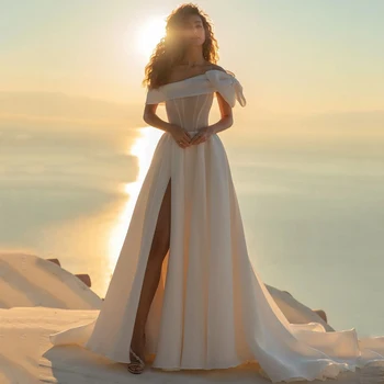 Eightree סקסי שמלות חתונה לבנה את הכתף כלה נסיכה השמלה 2022 גבוהה לפצל את אורך רצפת קו שמלות כלה ועוד