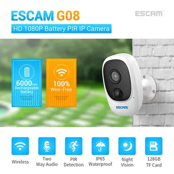 ESCAM G08 2MP סוללה נטענת מופעל על מצלמת IP כוח סולארית טעינה 1080P HD חיצוני אבטחה אלחוטית WiFi מצלמה