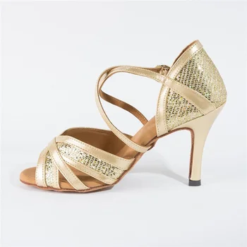 Evkoodance לנשים נעלי ריקוד לטיני נצנצים זהב נעליים סלוניים מקצועיים לטיניים סלסה נעלי ריקוד, נעליים 5-10CM נעליים