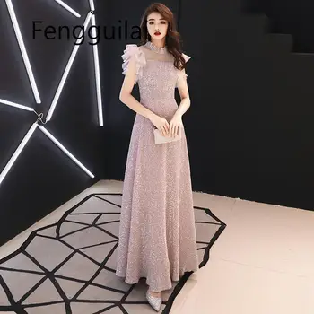 FENGGUILAI האופנה Slim סקסי תחרה, פאייטים באיכות גבוהה ורוד רשת שמלה בסגנון סיני שמלת ערב שיפור צ ' יפאו Vestidos XXL