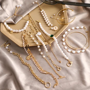 FNIO 2022 קוריאנית יוקרה חדש פרל גיאומטריות צמיד לנשים אופנה צבע זהב קובני שרשרת צמיד תכשיטי מתנה