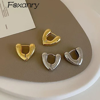 Foxanry חלול אוהב את הלב גיאומטריות עגילים לנשים בנות מינימליסטי אלגנטי קלאסי האוזן אבזם החתונה הכלה תכשיטים מתנות