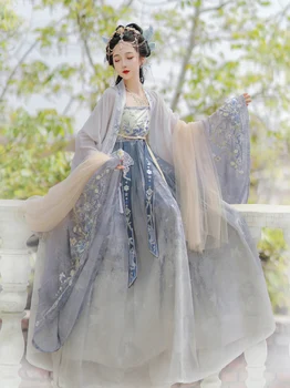 Hanfu נשים סינית מסורתית שמלת החצאית הארוכה המקורי קיץ כחול בסגנון סיני עתיק Hanfus החליפה להגדיר מודרני שמלות