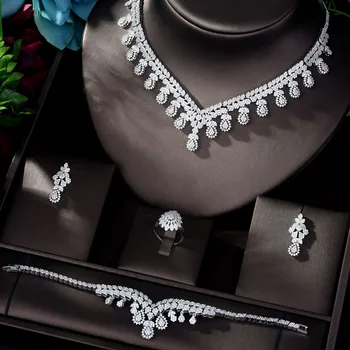 HIBRIDE חדש AAA מעוקב זירקון תכשיטים מגדיר עבור נשים החתונה שרשרת עגיל טבעת, צמיד, תכשיטים, אביזרים Faux N-1165