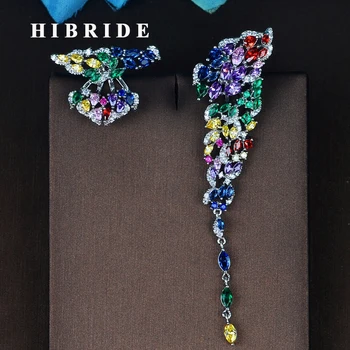 HIBRIDE שני סוג ססגוניות באיכות גבוהה זרקונים זרוק עגיל עבור נשים, תכשיטי אופנה Faux המסיבה מתנה הסיטוניים E-801