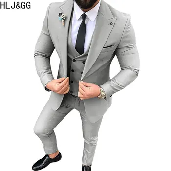 HLJ&GG גברים חליפת טוקסידו לנשף דש Slim Fit 3 ערכות קטע גברי חליפות חליפות חתונה מסיבה עסקית מזדמן 3 יח ' חדשה