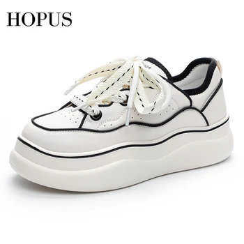 HOPUS נעלי פלטפורמה לנשים 2023 אביב חדש קוריאני בסגנון סניקרס עור נקבה לנשימה אופנה תחרה למעלה גופר נעליים