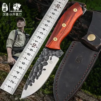 Hx בחוץ D2 יד מזויפים יפני סכין חיוני סכינים קמפינג כלי הישרדות עם ידית עץ עור נדן Dropshipping