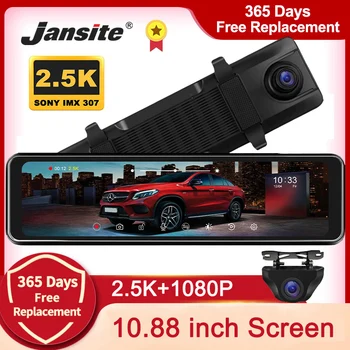 Jansite 10.88 אינץ להזרים מדיה Dash Cam המראה 2.5 K DVR מקליט וידאו אוטומטי הרשם 1080P הפוך מצלמה GPS