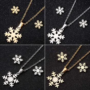 Jisensp חדש פתית שלג תליון תכשיטים שרשרת אופנתית נירוסטה פרח שלג שרשראות לנשים ילדים מתנת חג המולד