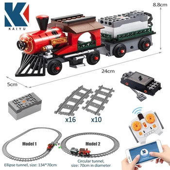 KAIYU העיר רכבת חשמלית שליטה מרחוק בניין RC רכבת הרכב לבנים מתנות צעצועים לילדים