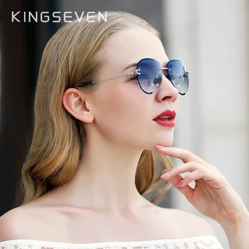 KINGSEVEN עיצוב נשים ללא שפה טייס משקפי שמש כחול שיפוע עדשות UV400 הגנה