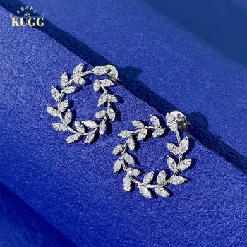 KUGG זהב לבן 18K עגילי יהלומים טבעיים תכשיטים יפים קלאסי זית דוגמנות עגילים לנשים מסיבת האירוסין