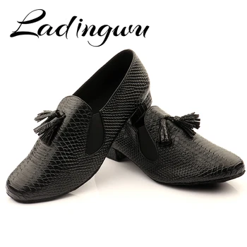 Ladingwu מודרנית חדשה של גברים רך התחתונה ריקודים סלוניים נעליים שחור תנין מרקם PU גברים הלטינית נעלי ריקוד מודרני, ריקודים לטיניים