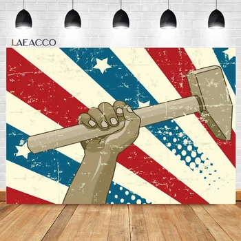 Laeacco שמח יום העבודה רקע על צילום גראנג ' אמריקאי דגל הפטיש ילדים מבוגרים החג לחגוג דיוקן רקע