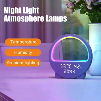 LED RGB לילה לאור מנורות אווירה דיגיטלי שעון מעורר רמקול ילדים לישון טמפרטורה לחות להציג קישוט חדר השינה