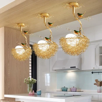 Led המודרני חי בחדר האוכל מטבח, נברשות זהב ציפור ביצה בקן זכוכית תליון כדור שינה אור לופט התקרה Hanghing המנורה