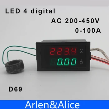 LED כפול 4 דיגיטלית D69 תצוגת המתח והזרם מטר לוח מד הזרם מודד טווח AC 200-450V 0.00-100.0 לי