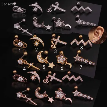 Leosoxs 2pcs קוריאה יצירתי זירקון הירח תליון תליון עגילים מעודנים הגוף פירסינג תכשיטים