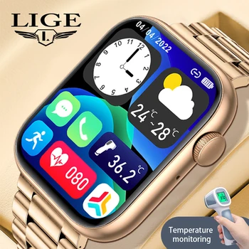 LIGE טמפרטורת הגוף השעונים החכמים HD מגע מלא צמידים צמיד ספורט עמיד למים IP67 גברים, נשים, Bluetooth שיחה Smartwatch