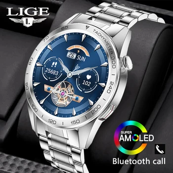 LIGE פלדה שעון חכם גברים AMOLED Bluetooth שיחה Smartwatch לחץ דם קצב הלב כושר גשש שעונים עבור אנדרואיד iOS