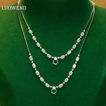 LUOWEND 18K זהב לבן שרשרת תליון יהלום טבעי אמיתי יוקרה מעודנת בסגנון אבן חן תכשיטים יפים עבור נשים ונערות
